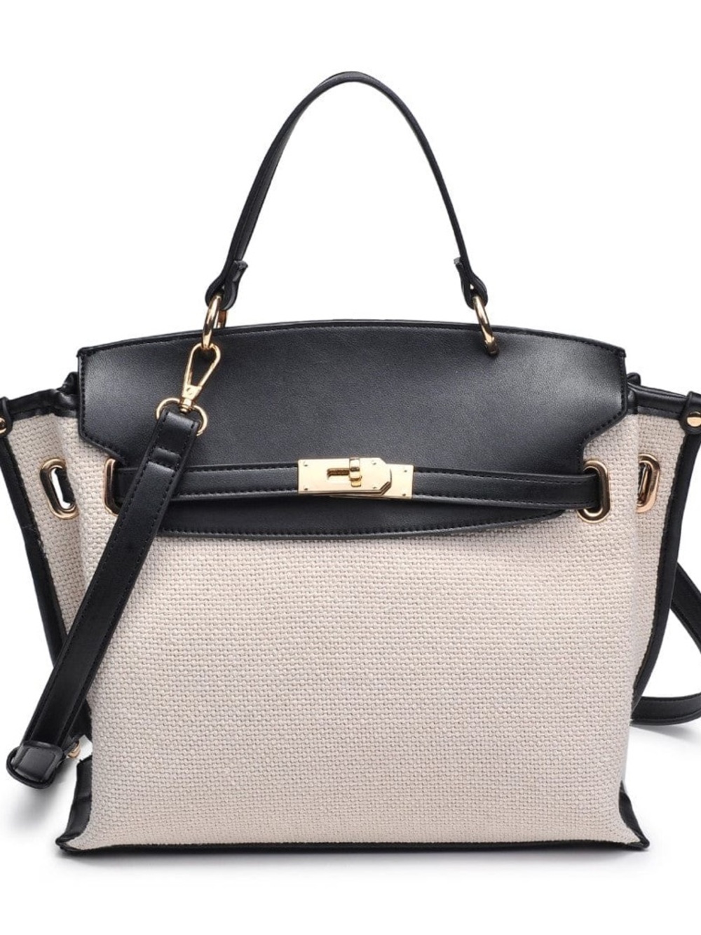 Black & Cream Structured Top-Handle Women's Bag